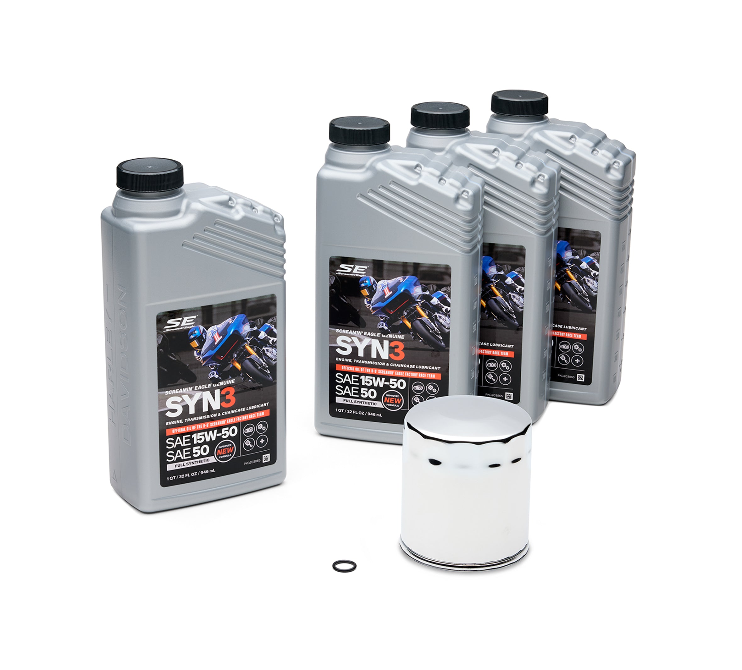 4 Qt. SYN3 Full Synthetic Motorcycle Lubricant Oil Change Kit – Chrome Filter
