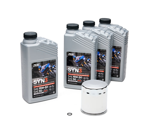 4 Qt. SYN3 Full Synthetic Motorcycle Lubricant Oil Change Kit – Chrome Filter