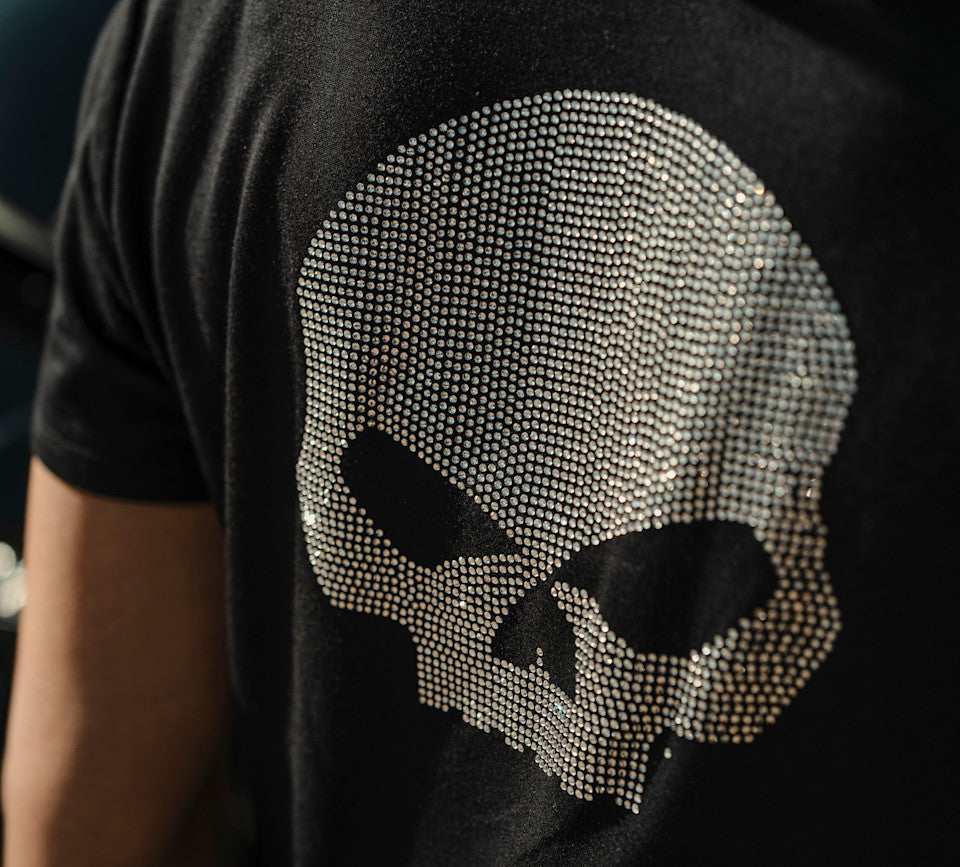 Women's Willie G Skull Bling V-neck - Harley Black