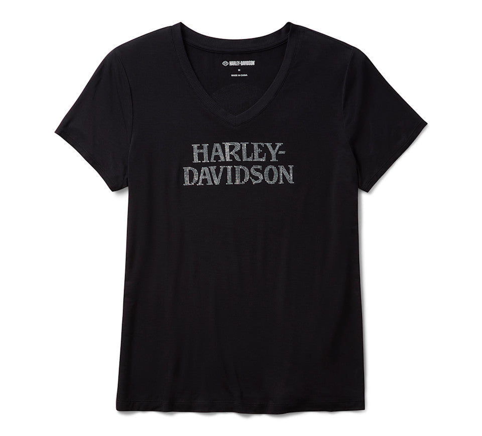 Women's Willie G Skull Bling V-neck - Harley Black