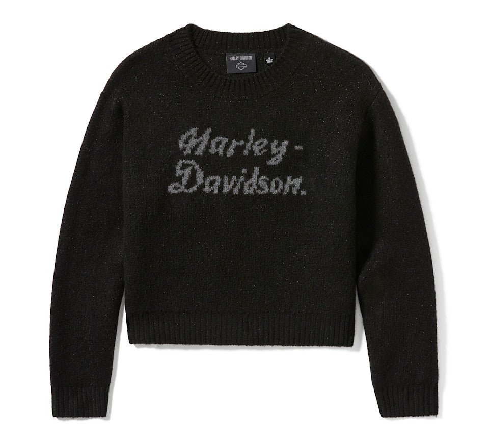 Women's Metallic Script Intarsia Sweater