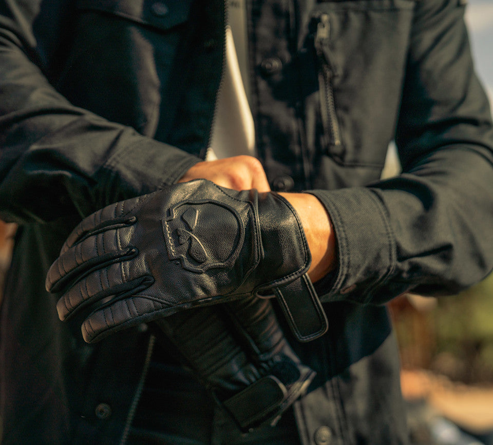 Men's Willie G Skull Graphic Leather Riding Gloves