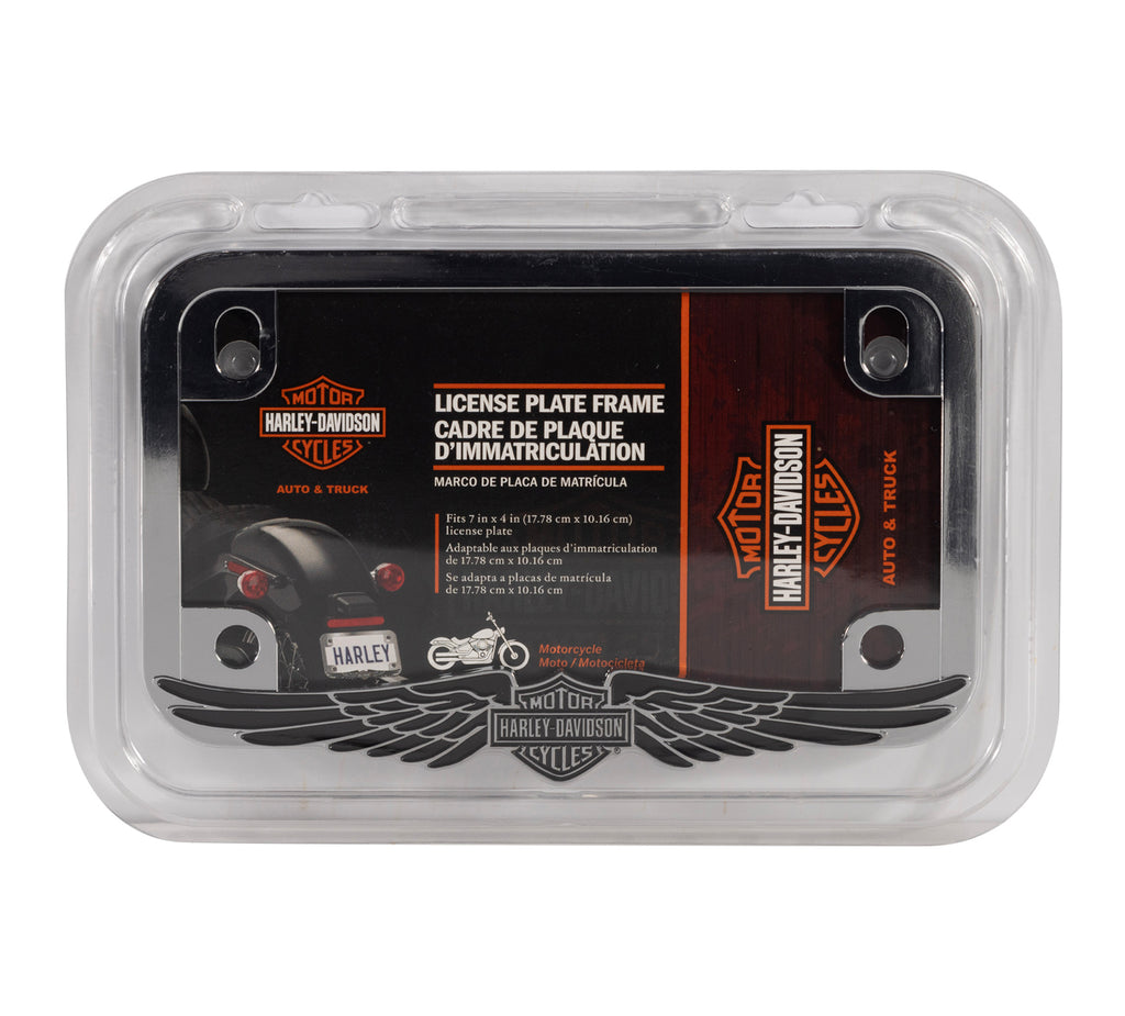 Bar & Shield with Wings Chrome Motorcycle License Frame