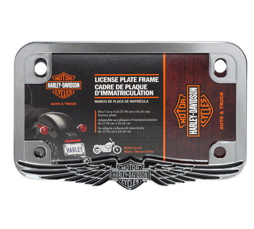 Bar & Shield with Wings Chrome Motorcycle License Frame