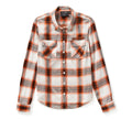 Women's Essential Bar & Shield Woven Plaid Long Sleeve - Cloud Dancer & Harley Orange